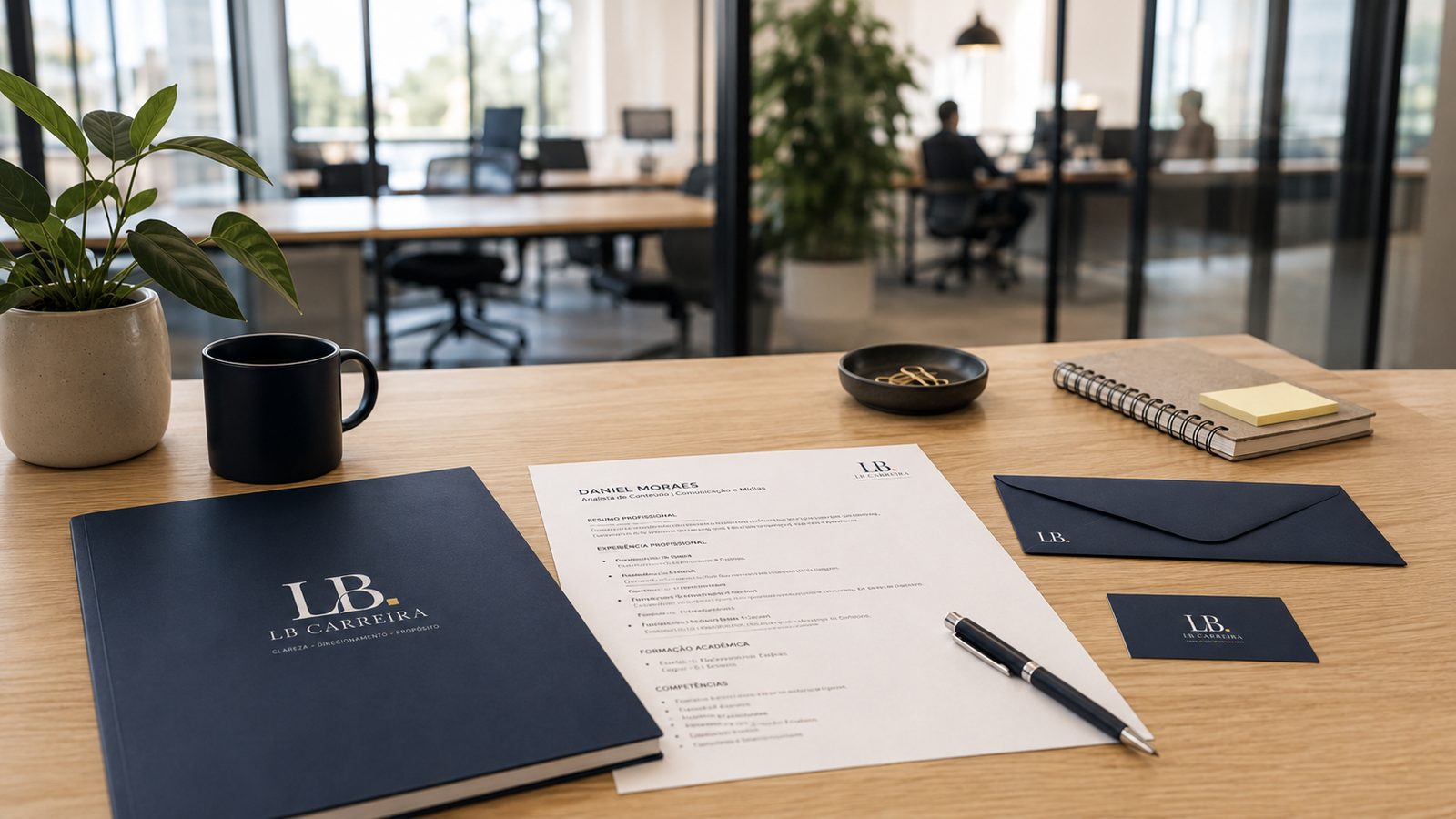 Documentos de carreira organizados sobre mesa de trabalho